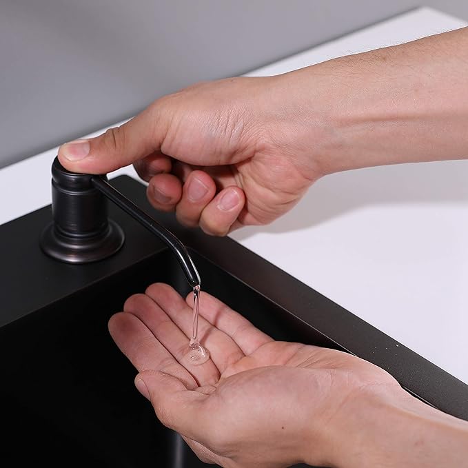 GAGALIFE Soap Dispenser for Kitchen Sink (Oil Rubbed Bronze) and Extension Tube Kit, Complete Brass Head, 40" Silicone Tube Connect to The Soap Bottle Directly, No More Top Refill