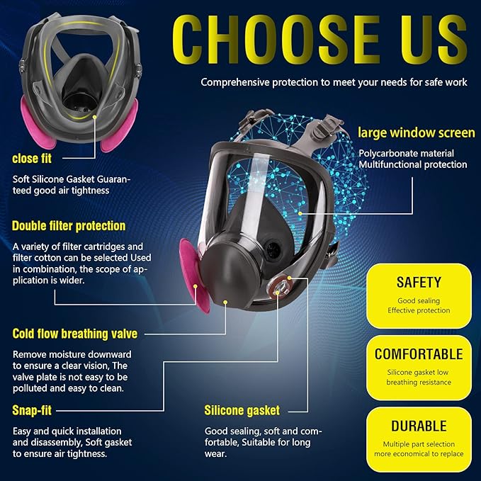 Reusable Half Face and Full Face Gas Mask with Activated Carbon Filter Against Organic Vapor/Dust/Chemical