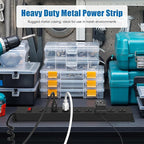 2Pack 8 Outlet Metal Wall Mount Power Strip, Mountable Outlet with Switch, Heavy Duty Wide Spaced Surge Protector, 6 FT SJT 14AWG Black Spring Cord.