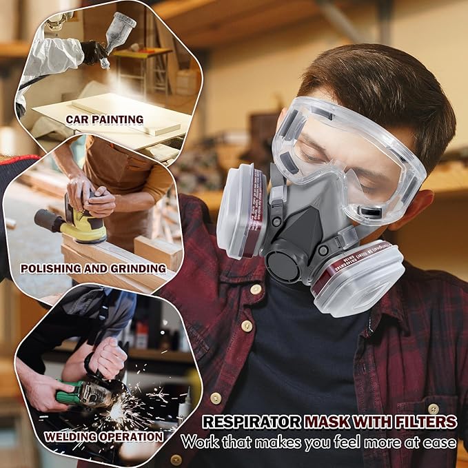 Respirator Mask with Filters - Reusable Respirators for Asbestos, Fume, Painting, Sanding, Resin, Polishing and Dust