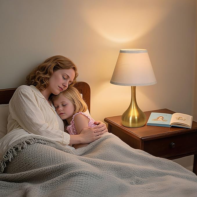 Touch Table Lamp for Bedroom Set of 2, 3-Way Dimmable Bedside Lamp for Nightstand, 17” Modern Metal Desk Lamp with Linen Shade for Living Room, Kids Reading, Dorm, Home Office Decor, Bulb Included