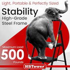 HBTower Step Ladder, Folding Step Stool with Wide Anti-Slip Pedal, Sturdy Steel Ladder, Convenient Handrail, Lightweight, Portable Steel Step Stool