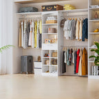 Closet System With Drawers - 6 Partition Storage, Closet Organizer System With 3 Expandable Hanging Rods, Walk-In Closets Wardrobe Clothes Garment Rack For Bedroom