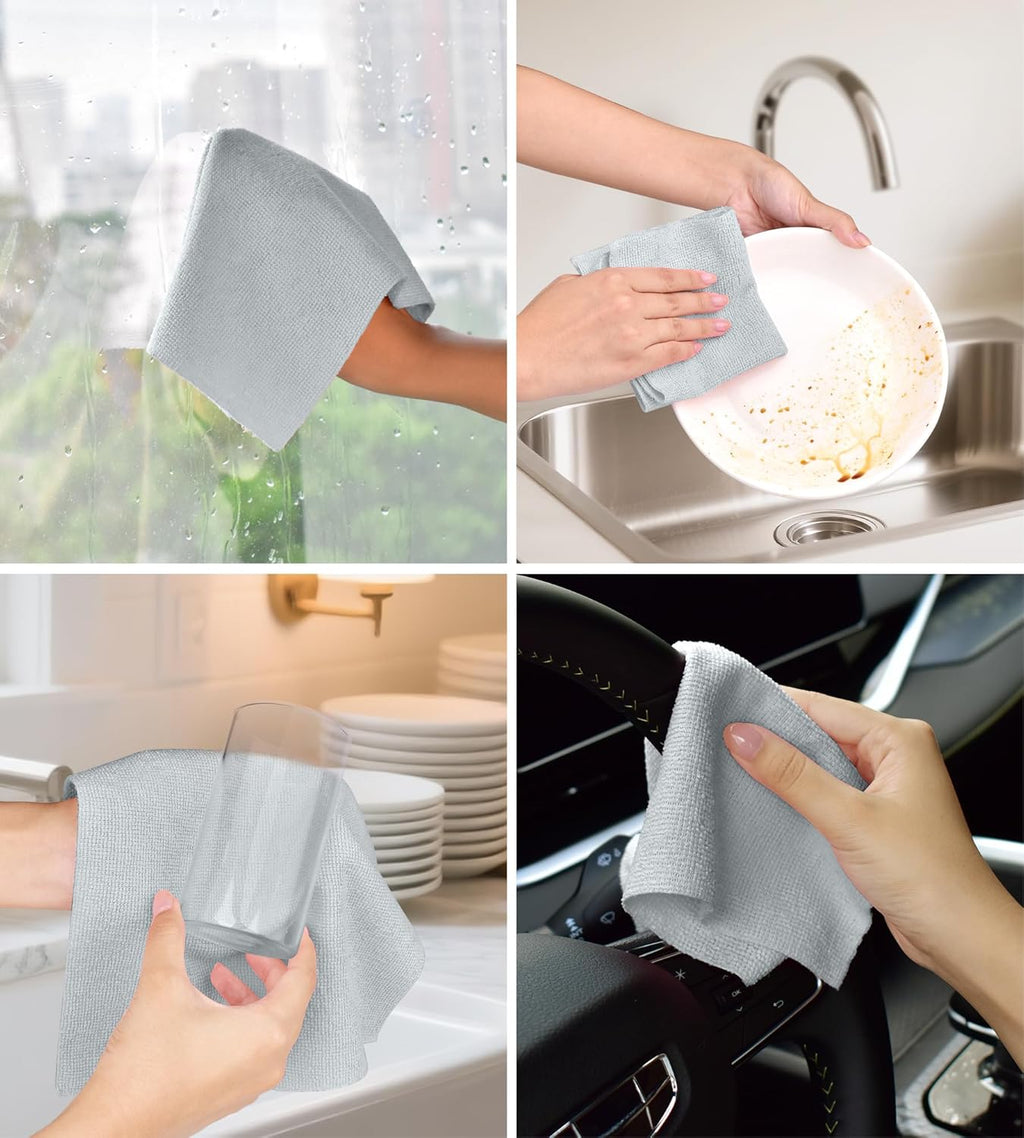 Roll of Microfiber Cleaning Cloth –100 Pack, Tear Away Microfiber Towels, Reusable, Washable, Scratch-Free, Cleaning Supplies,Kitchen Towels for Car, Home, Kitchen, Dishes(Cloud Gray)