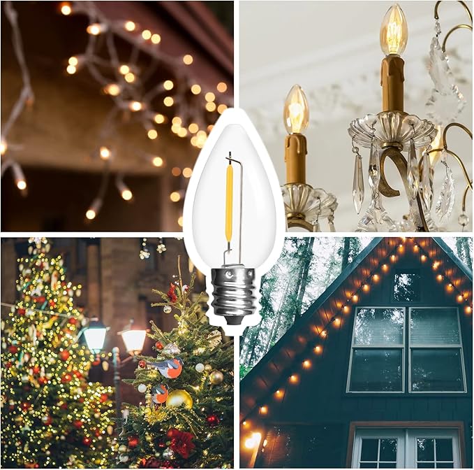 Jslinter 25Pack C7 LED String Light Bulbs Replacement, 1W(11W Equivalent), 60LM, 2200K Warm White, Shatterproof, E12 Screw Base, Vintage Edison Bulbs for Patio Garden