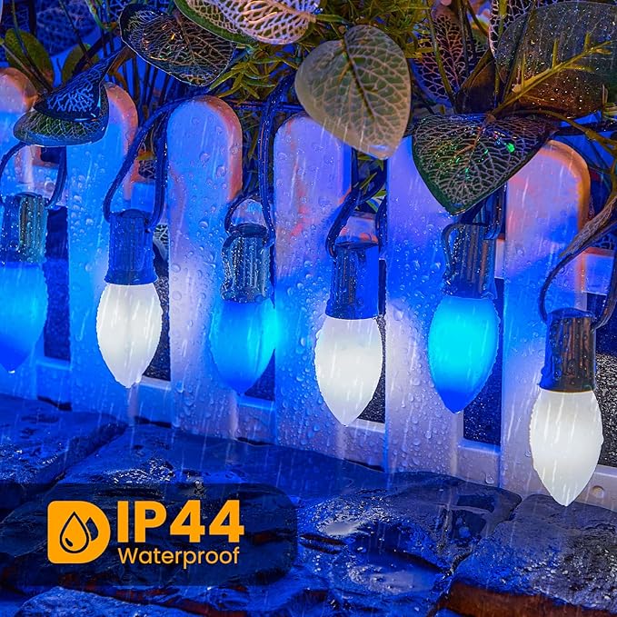Brightown C9 LED Replacement Christmas Bulbs, 25 Pack Blue and White Shatterproof C9 Bulbs, Waterproof Commercial LED Holiday Bulb for Christmas String Light, E17 Intermediate Base, Dimmable