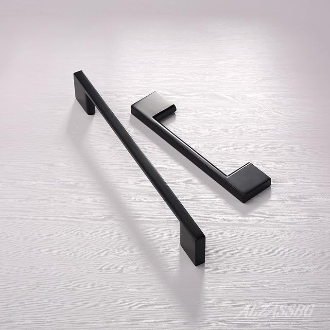 Alzassbg 10 Pack Matte Black Cabinet Pulls, 3-3/4 Inch(96mm) Hole Centers Rectangle Cabinet Handles Kitchen Pulls for Drawers and Cabinets AL3051MB
