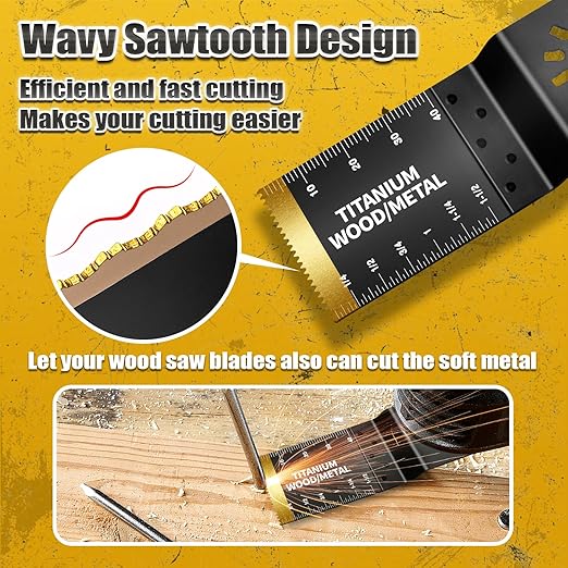 60PCS Oscillating Tool Blades, Professional Universal Titanium Oscillating Saw Blades Multitool Blades Kits for Wood Plastics Metal, Dewalt Ryobi Fein Milwaukee（2 titanium blade 58 wood blades）