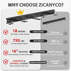 Garage Tool Organizer Wall Mount 96 inches with 18 Adjustable Heavy-Duty Hooks, Garage Organization, Garden Tool Storage Rack, Yard, and Shed, Holds Up to 750 lbs