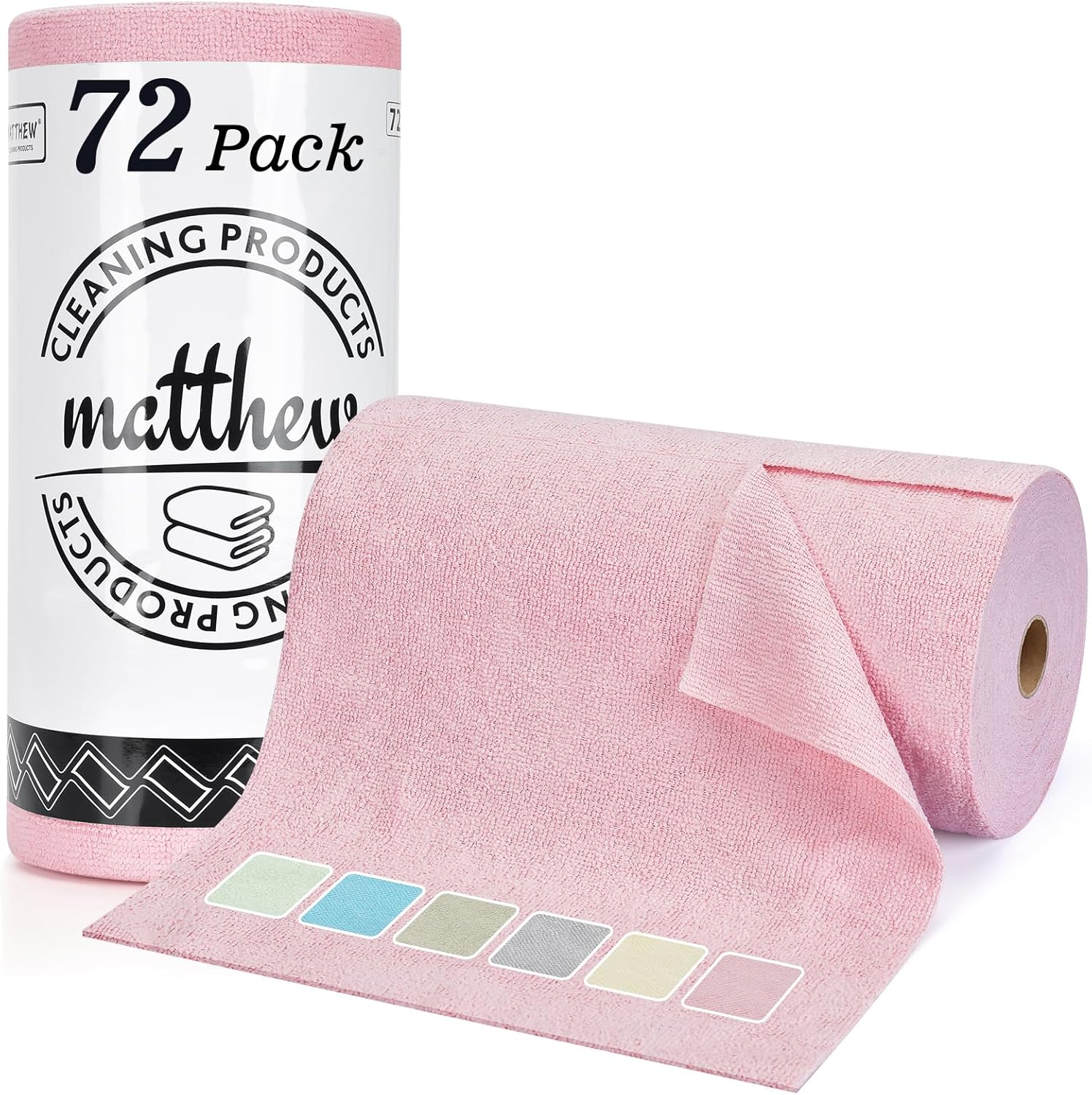 Matthew Microfiber Cleaning Cloth Roll 72Pack (12" x 12") Reusable Paper Towels&Washable Tear Away Towels,Ultra Water Absorbent Lint&Streak Free Cleaning Rags for Glass,Dishwash,Bathroom,Cars-Red