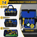 Tool Bag, Portable Tool Box Organizer Adjustable Shoulder Strap, Carry Tool Tote Heavy Duty Tool Storage Bag With Wide Mouth,Tool Bags for Men Mechanic EngineerGift - L, Blue & Black