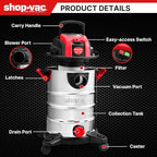 Shop-Vac 6.5 Gallon 4.0 HP Wet/Dry Vacuum with Blower Function, Stainless Steel Tank, Portable Shop Vacuum with Wheels, Includes Filters, Hose & Accessories, Ideal for Garage and Workshop