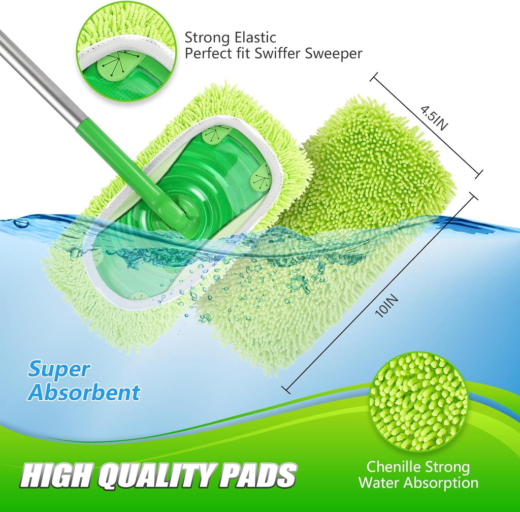 Set of 4 Reusable Microfiber Mop Pads Compatible with Swiffer Sweeper, Dry Sweeping Cloths, Washable Wet Mopping Cloth Refills for Floor Cleaning (Mop is Not Included) (Multicolor 1, 4 Pack)