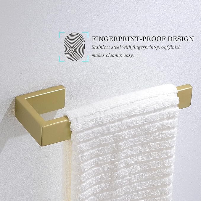 TNOMS Light Gold Towel Bar Set 4 Pieces Bathroom Hardware Set Wall Mounted Stainless Steel,Towel Bar+Towel Holder+Towel Hook+Toilet Paper Holder,23.6 inch