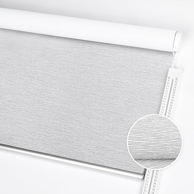 ALLBRIGHT 100% Blackout Roller Blinds Woven Shades with Striped Jacquard, Cordless Window Shades, UV Protection Fabric, Easy-Install for Indoor Home & Office, Grey, 28" W x 72" H