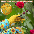 DLY Gardening Gloves for Women, Rose Gloves Gardening Thorn Proof, Long Garden Gloves for Women, Breathable Cowhide Leather Gauntlet (Small, Blue