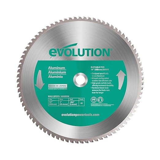 Evolution 14BLADEAL14" 80T Aluminum Blade TCT Saw Blade for Evolution S14CPS, S15CPS, S355MCS, S355CPSL, S380CPS, EVOSAW380 1" Arbor Max 1600 RPM Precision Aluminum Cutting for Metalworking