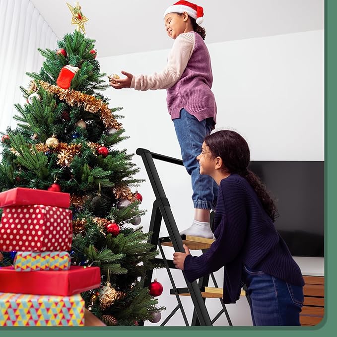 3 Step Ladder Folding Kitchen Step Stool for Adults, Ladders for Home