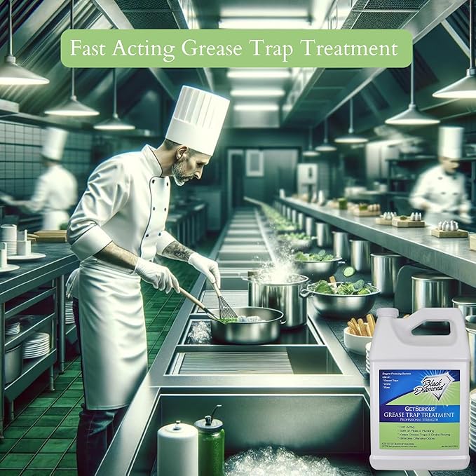Black Diamond Stoneworks GET SERIOUS Grease Trap Treatment. Commercial Enzyme Drain Opener, Odor Control, Enzyme for Grease Trap Cleaner, and Maintenance. Eliminates Build-Up, Odor, and drain grease.