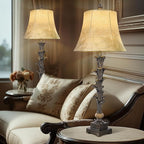 Table Lamps Set of 2 for Living Room, 33'' Tall Bedside Table Lamps with 3 Way Dimmable Bulbs, Farmhouse Buffet Lamps with Laux Leather Shades, Vintage Brown Desk Lamps for Nightstand Bedroom Office