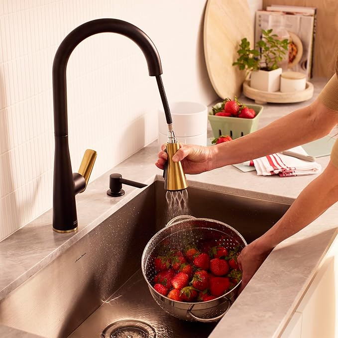 American Standard 1048804240 Aspirations Touchless Pull-Down Kitchen Sink Faucet, 1.8 GPM, Matte Black/Brushed Gold