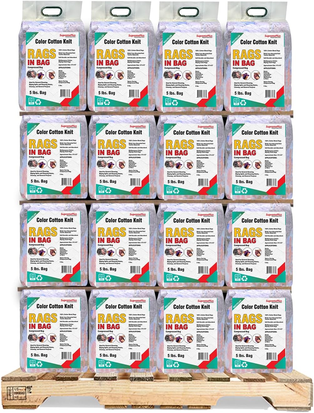 Recycled Color Knit Cleaning Rags - Shop Bulk T-Shirt Cotton Cloth Rag in a Bag, Wipes for House, Mechanic, Auto, Garage, Paint, Window, & Utility (600 lbs. Pallet 120x5 lbs. Bags)