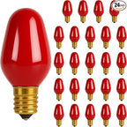OHLECTRIC Night Light Bulbs (24 Pack – Red), 7 Watt Mini Bulbs – E12 Candelabra Base, Non-Dimmable, 120 Volts – C7 Night Light Lamp Replacement Bulb for Salt Lamps, Window Candles, Holiday Decor