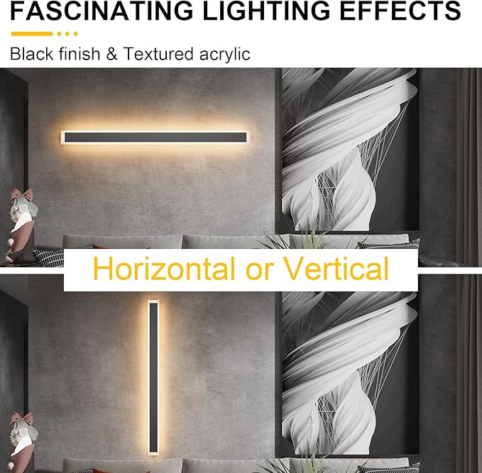Aipsun Exterior Wall Lights 47.2inch Long Strip Modern Outdoor Wall Sconce, Rectangular Black LED Wall Mount Lighting 3000K for House Porch Corridor(1 Pack)