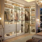 Large Corner Closet System with 3 Sets, 87.2" Closet Organizer System with 4 Drawers & 4 Hanging Rods, Reversible L Shaped Walk-in Closets, Load 2000+LBS, White (87.2" L x 39.2" W x 80" H)