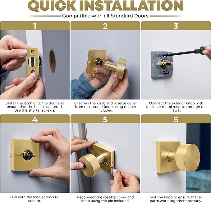 Mega Handles SUANA Privacy Door Knob for Hallway, Closet and Bathroom, Reversible Heavy Duty Design Door Knobs, Fits All Standard Door Sizes Screws Included - Satin Brass (1 Pack)