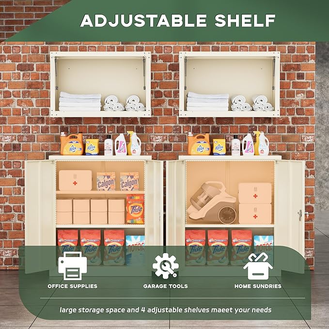 Greenvelly Metal Storage Cabinet, 36" Locking Storage Cabinet with Doors and Shelves, Lockable Storage Cabinets for Home Office, Utility Locker Cabinet, Steel Garage Cabinet with 2 Keys, Gray