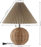 JONATHAN Y JYL1145C Aksel 17.25" Coastal Scandinavian Rattan/Iron Sphere LED Table Lamp with Pleated Shade and Pull Chain, Natural/Chrome/Dark Beige, for Bedroom, Living Room, Entry Console