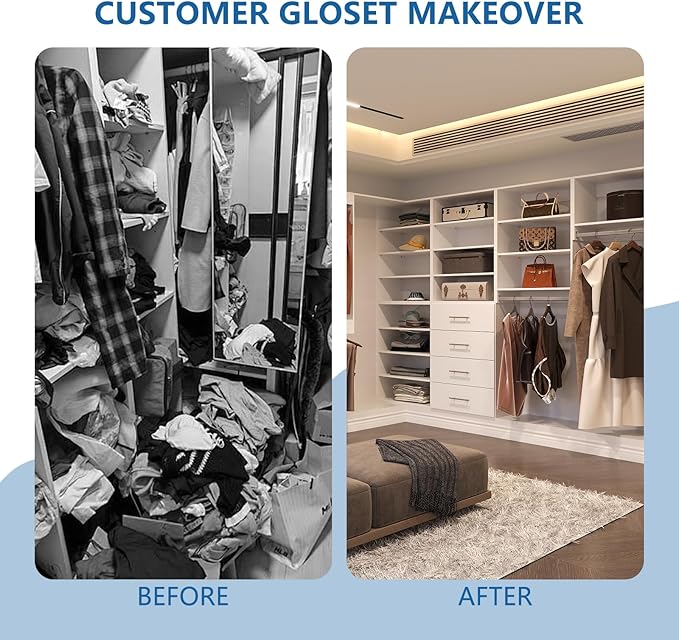 Double Hanging Closet Unit, Modular Closet System, Wood Closet System Organizer with Storage for Walk In Closets, Clothing Rack Wardrobe Closet for Hanging Clothes, Bedroom, White, 34.5"W