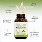 Herbal Roots Ashwagandha Capsules | Extra Strength | Ayurvedic for Overall Health for Men and Women | 60 Vegan Capsules