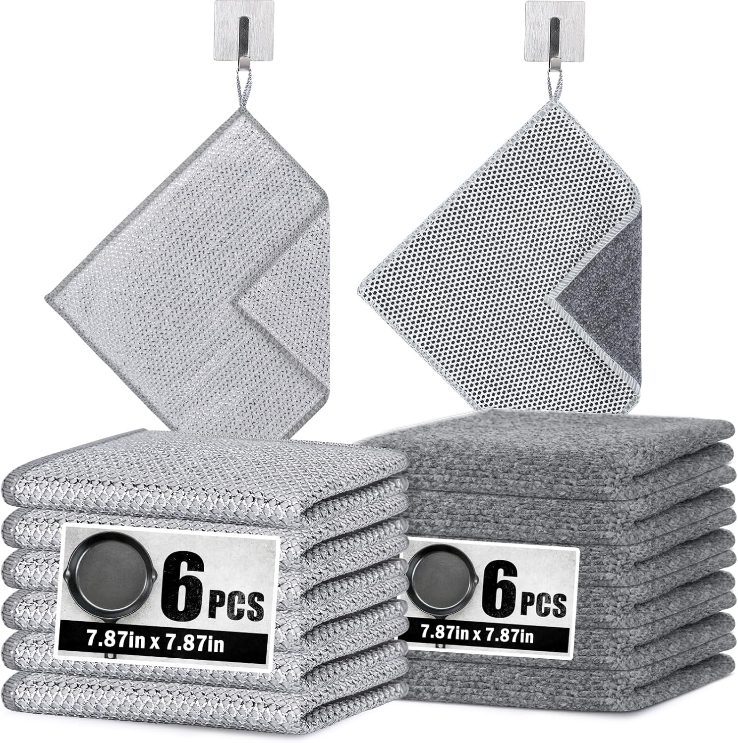 Navona 12Pack Steel Wire Dishcloth, Include 6Pack Triple-Layer Steel Wire Cleaning Cloth, 6Pack Dry and Wet Dual-Use Steel Wire Cleaning Cloth, Powerful Cleaning for Cookware, Sinks, Dishes