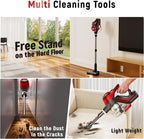 Cordless Vacuum Cleaner, 30Kpa Home Stick Vacuum, Smart Display & 1.5L Dust Cup, 55mins Max Runtime, Rechargeable Lightweight Handheld Vavuum for Pet Hair/Carpet/Hardwood Floor/Car (Red)