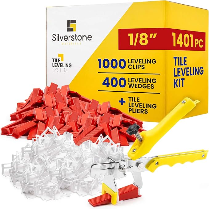1401 Pcs Tile Leveling System with 1/8" (3mm) Tile Spacers, Tile Wedges and Tile Leveling Clips - Saves Time for Perfect and Precise DIY Installation of Ceramic Tiles - With Leveler Tool (Pliers)