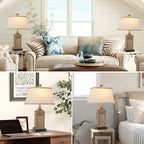 Table Lamps Set of 2 Coastal Beach Living Lamps for Bedroom with Dual USB Ports and One AC Outlet Brown Tropical Nautical Nightstand Bedside Lamps for End Table Home Decor with LED Bulbs