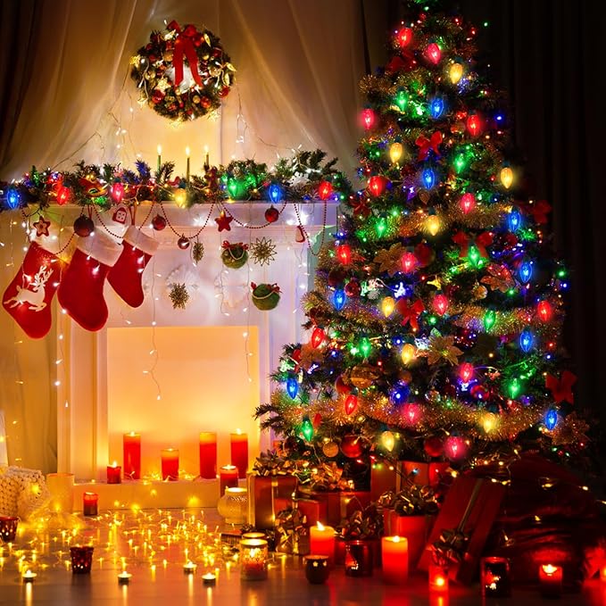 25 Pack Multi-color C7 Replacement Christmas Light Bulbs Vintage Colorful Light Bulbs, for Xmas C7 String Lights Replacement Bulbs & Christmas Tree Home Party Yard Color Bulb Decor, E12 Base, 5W