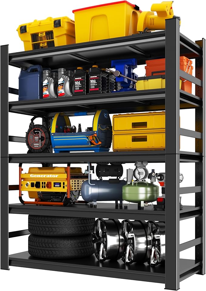 Garage Shelving, 2000LBS Garage Shelving Heavy Duty, Adjustable and Detachable Metal Storage Shelves with Fences, Easy Assembly, Shelves for Warehouse,Basement (32" W*15.7" D*63" H)