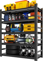 Garage Shelving, 2000LBS Garage Shelving Heavy Duty, Adjustable and Detachable Metal Storage Shelves with Fences, Easy Assembly, Shelves for Warehouse,Basement (32" W*15.7" D*63" H)