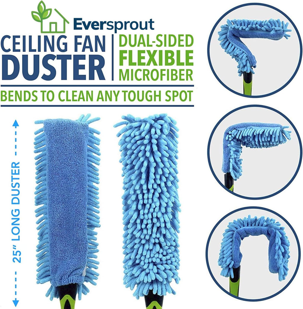 EVERSPROUT Duster 3-Pack | Hand-Packaged Cobweb Duster, Microfiber Feather Duster, Flexible Ceiling Fan Duster | Twists onto Standard ACME Threaded Poles (Pole Sold Separately) (Medium-Stiff Bristles)