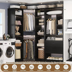 Corner Closet System with 2 Sets, 63.2" Corner Closet Organizer System with 2 Drawers + 18 Shelves + 3 Hanging Rods, Reversible L Shaped Walk-in Closets, Black (63.2" L x 39.2" W x 80" H)