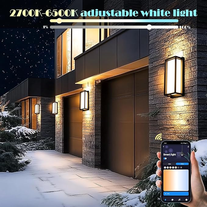 LED RGBCW Outdoor Wall Light Fixtures, 2 Pack Modern Wall Sconces, Color Changing Smart Exterior Lights, IP65 Waterproof Outdoor Porch Lights for House Front Door Garage