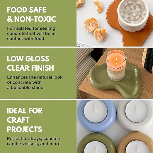 Acrylic Sealer for Concrete & Cement Crafts – Low Gloss, Non-Toxic, Water Resistant, Food Safe – Compatible with Jesmonite – 16 oz (48oz)