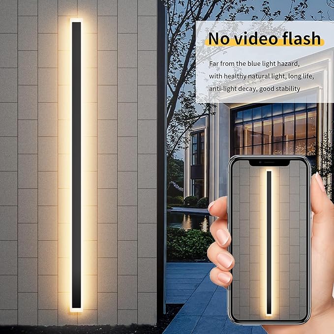 Aipsun Porch Wall Lights 78.7 inch Long Strip Modern Outdoor Wall Light Fixture 1 Pack, 55W Black Wall Mount Lighting Sconce Exterior Lights Wall Sconce 3000K for House Living Room Corridor