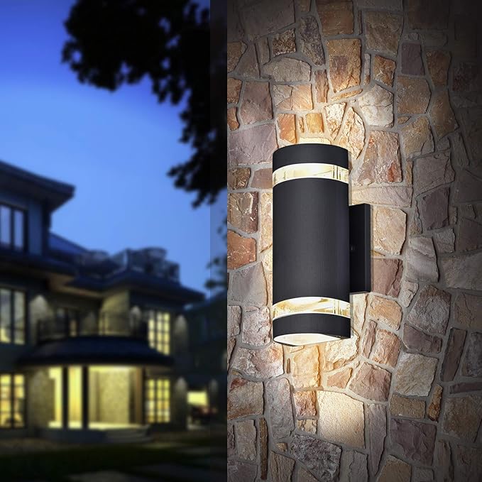 Dusk to Dawn Outdoor Lighting, Bling Exterior Wall Sconce - ETL Listed, Outdoor Light Fixtures Wall Mount Cylinder Design -White Up Down Outdoor Lights for House, Porch, Backyard (2 Pack)