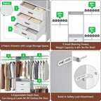 Armocity 5FT Small Closet System with 3 Fabric Drawers, 60 Inches Walk In Closet Organizer System With 3 Adjustable Shelves, Heavy Duty Clothes Rack Built-In Garment Rack, 59" L x 16" W x 71" H, Grey