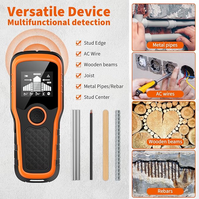Stud Finder Wall Scanner 5-in-1 - Detector for Wood, Metal, Joists, Pipes, and AC Wires, Upgraded New version Intelligent Chip, High-Definition LCD Display Screen & Audible Alarm