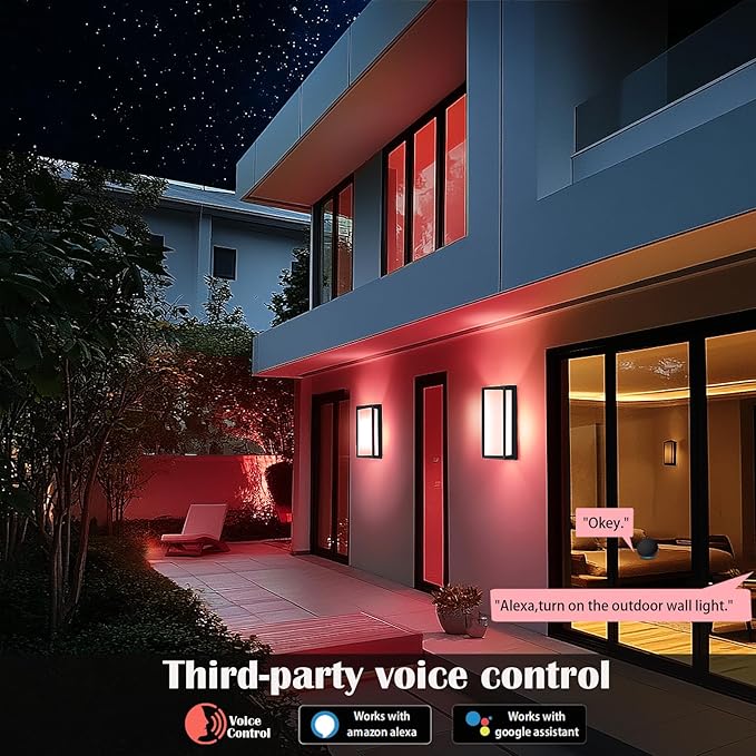 LED Smart Wall Sconces, 1Pack RGB Color Changing Outdoor Wall Light Fixtures, Exterior Lighting Fixtures via Tuya App Control, IP65 Waterproof Outside Light Fixtures for House Porch Yards